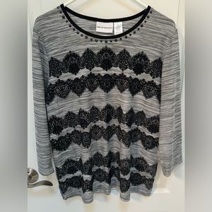 Alfred Dunner Women’s Top, Size M, black, grey &  white